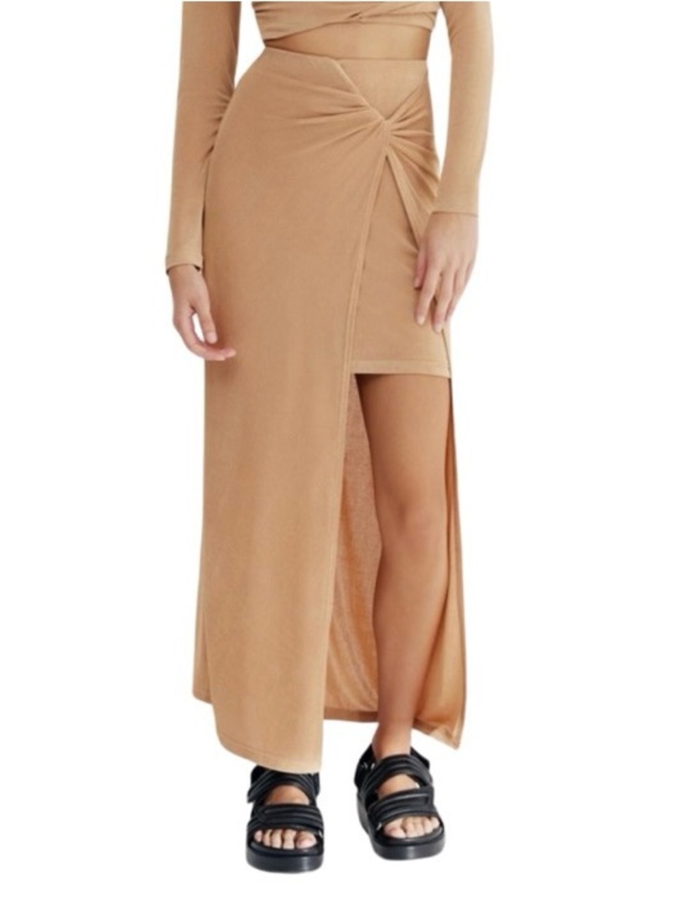 NWT Significant Other Ivy Skirt 6 Sand Midi Slit Draped Knot Resort Vacation